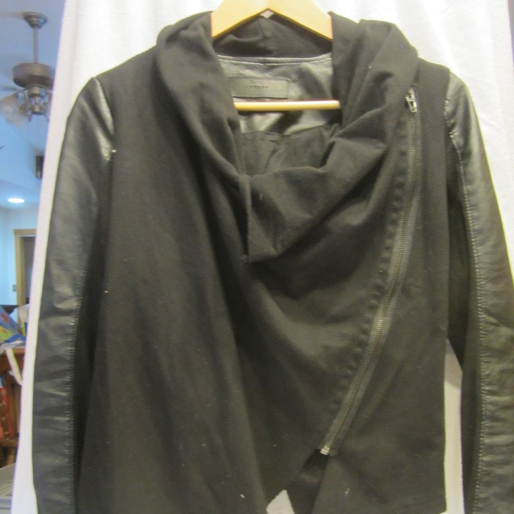 BLANK NYC JACKET/SWEATER BLACK FAUX LEATHER/KNIT SHELL